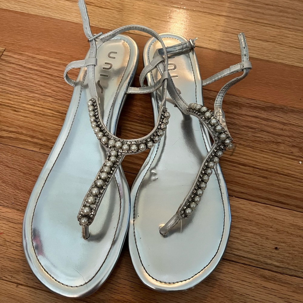 Unisa Metallic Silver Beaded Sandals